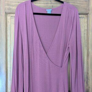 NWOT Ann Taylor Women's Deep Mauve Faux Wrap Front Long Sleeve Top. Size XL